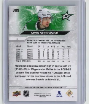 2023-24 Upper Deck Series 2 Miro Heiskanen #309 Outburst back