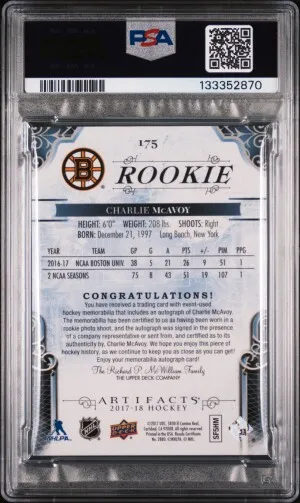 2017 Upper Deck Artifacts Charlie Mcavoy Emerald-Auto.material /35 back