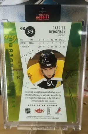 2008 Fleer EX Patrice Bergeron Essential Credentials Green /63- Uncirculated back