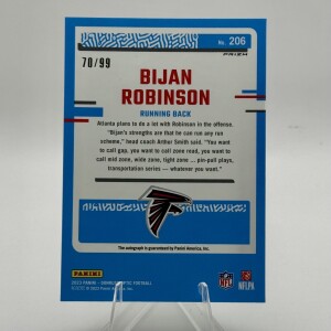 Bijan Robinson Rate Rookie Auto Prizm /99 #206 - 2023 Donruss Optic back