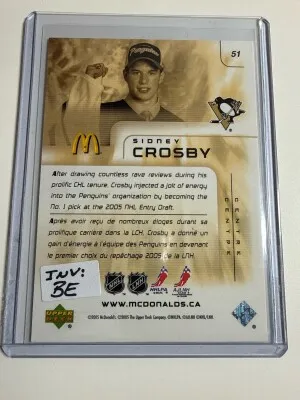 2005 Upper Deck McDonald’s Crosby Rc back
