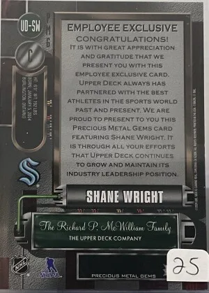 Shane Wright Rookie Employee Exclusive Purple PMG Precious Metal Gems back