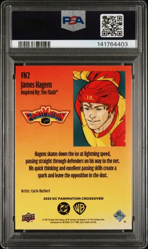 2025 Upper Deck DC X Fanimation Crossover James Hagens #FN2 Rookie PSA 10 back