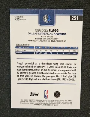 2025 Topps Chrome Cooper Flagg back