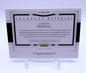 Jackson Merrill 2024 Panini National Treasures Colossal Material Auto Emerald /5 back
