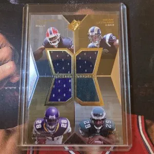 2007 SPX Rookie Adrian Peterson, Marshawn Lynch, Tony Hunt,Brian Leonard Freshman Tandems Quad Jersey front