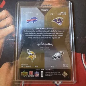 2007 SPX Rookie Adrian Peterson, Marshawn Lynch, Tony Hunt,Brian Leonard Freshman Tandems Quad Jersey back