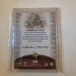 2007 Sweet Spot Adrian Peterson Sweet Swatch Rookie Jersey back