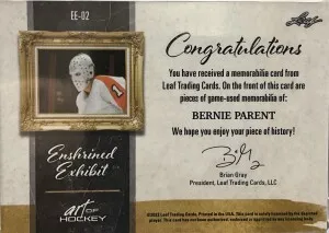 Bernie Parent Leaf Enshrined Exhibit /35 back