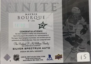 Mavrik Bourque SPx Finite Silver Spectrum Rookie Auto /99 back