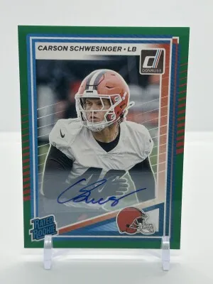 2025 Donruss Carson Schwesinger Rated Rookie Green Auto front