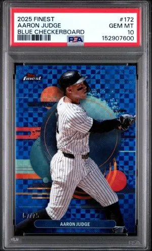 2025 Topps Finest Aaron Judge Blue Checkerboard /75 PSA 10 front