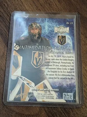 2020 Skybox Metal Universe Intimidation Nation Marc-Andre Fleury back