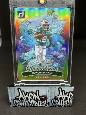 Devon Achane  2025 Panini Donruss DOWNTOWN Case Hit SSP #10 Miami Dolphins E7 front