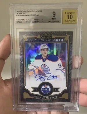 2015  OPC Platinum Black Ice Connor McDavid RC #24 /50 BGS 9 Auto 10 front