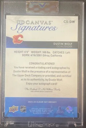Dustin Wolf Rookie Canvas Signatures back