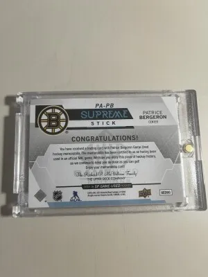 2015-16 UPPER DECK SP GAME USED #PA-NB Patrice Bergeron SUPREME STICK RELIC /15 back