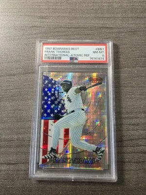 1997 Bowmans Frank Thomas International Atomic Refractor PSA 8 front