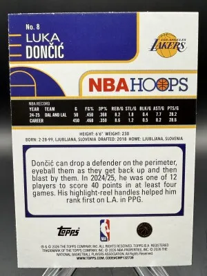 Luka Doncic (Lakers) 2025-2026 Topps NBA Hoops #8 back