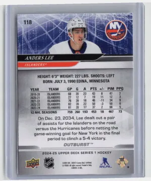 2024 Upper Deck Series 1 Anders Lee #118 Outburst Silver back