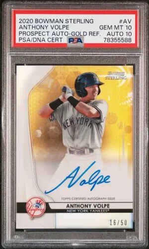 2020 Bowman Sterling Prospect Auto Anthony Volpe Gold Refractor /50 PSA 10 front