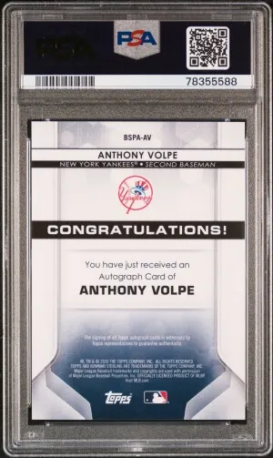 2020 Bowman Sterling Prospect Auto Anthony Volpe Gold Refractor /50 PSA 10 back