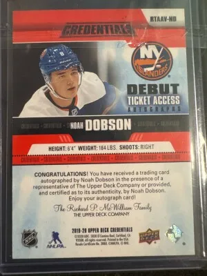 Noah Dobson Debut Ticket Auto /25 back