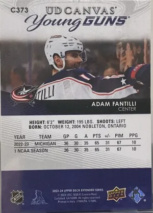 Adam Fantilli Young Guns Canvas back