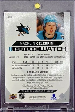 2024 Upper Deck SP Authentic Macklin Celebrini Future Watch Auto back