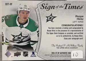 Roope Hintz Sign Of The Times Auto back