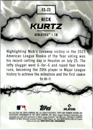 2026 Bowman #ES-22 Nick Kurtz Electric Sluggers back