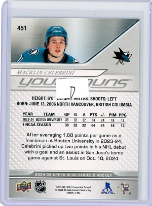 2024-25 Upper Deck Series Two Young Guns #451 Macklin Celebrini back