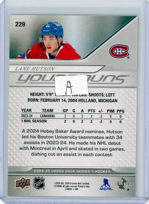 2024-25 Upper Deck Series One Young Guns Rookie #229 Lane Hutson back