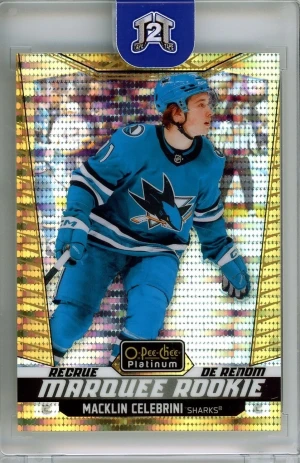 2024-25 UD O-Pee-Chee Platinum Seismic Gold Marquee Rookie /50 Macklin Celebrini front