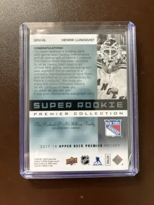 2017-18 Premier Henrik Lundqvist #SRV-HL (04/49) Super Rookie back
