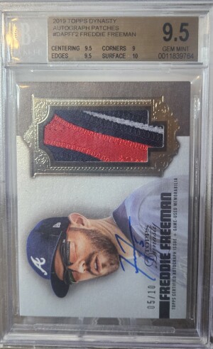 2019 Topps Dynasty Freddie Freeman Patch Auto BGS 9.5 Auto 10 front