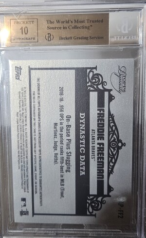 2019 Topps Dynasty Freddie Freeman Patch Auto BGS 9.5 Auto 10 back