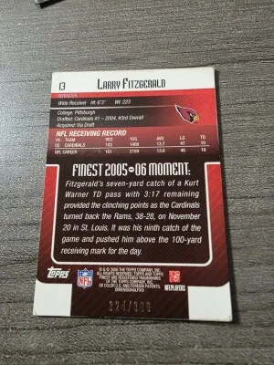 2006 Finest Larry Fitzgerald Refractor/399 back