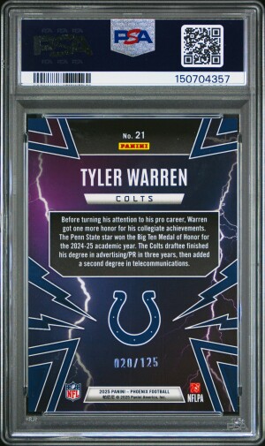 2025 Panini Phoenix Thunderbirds Tyler Warren Thunderbirds-Brz Pandora back