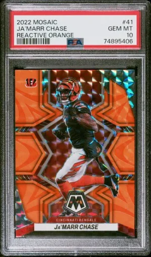 2022 Panini Mosaic Ja’marr Chase Reactive Orange PSA 10 front