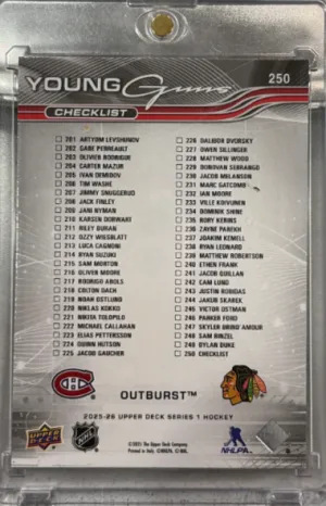 2025-26 Upper Deck Ivan Demidov Levshunov Young Guns Silver Outburst Checklist back