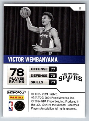 2023-24 Panini Prizm Monopoly Victor Wembanyama #S8 Starter Deck Spurs back