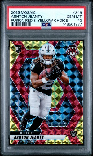 2025 Panini Mosaic Ashton Jeanty Fusion Red & Yellow Choice front
