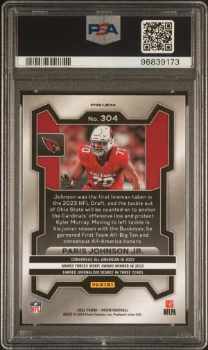 2023 Panini Prizm Paris Johnson Jr. Black & White Checker back