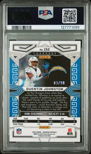 2023 Panini Obsidian Quentin Johnston Electric Etch Asia Red Flood 83/90 back