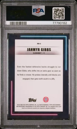 2022 Bowman's Best University Neon Neophytes Jahmyr Gibbs Neon Neophytes-Speckle Ref back