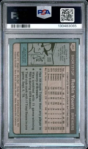 1980 Topps Robin Yount back