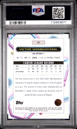 2023 Topps Cosmic Chrome Victor Wembanyama Pink Galaxy back