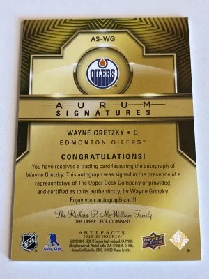 WAYNE GRETZKY-2020/21 UD Artifacts /25 AURUM SIGNATURES AUTO/AUTOGRPAH back