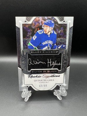 Quinn Hughes 2019-20 Black Diamond Rookie Silver On Black Auto /99 front